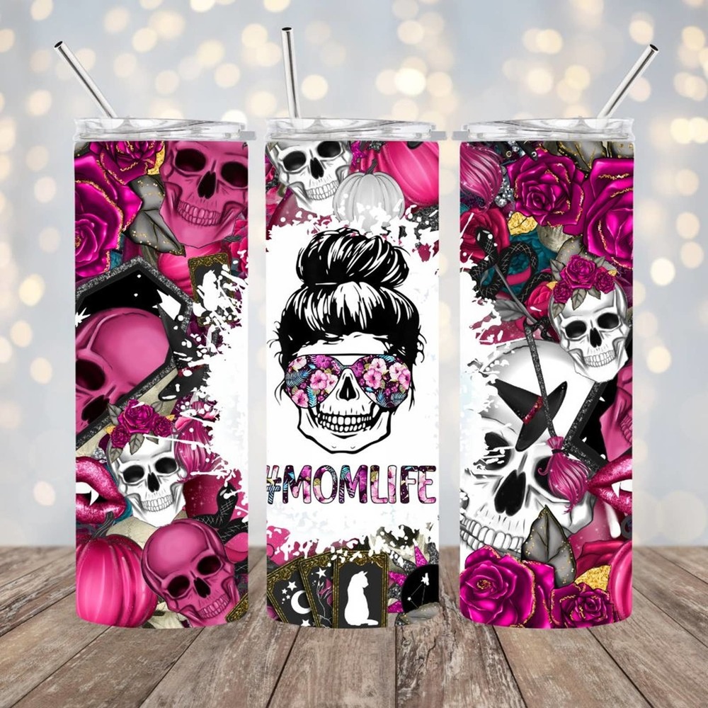 Skull Mom Life 20oz Tumbler With Metal Straw